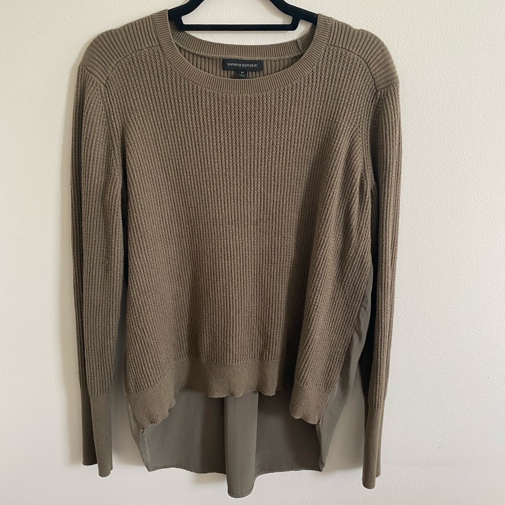 Olive Sweater with Blouse Back Detail